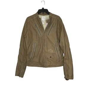 Diesel Women Jacket Moto Racer Biker Full Zipper Pocket Snap Collar Tan Large